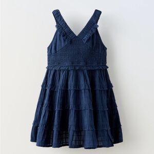 NWT Zara Navy Elastic Ruffle Dress - 6